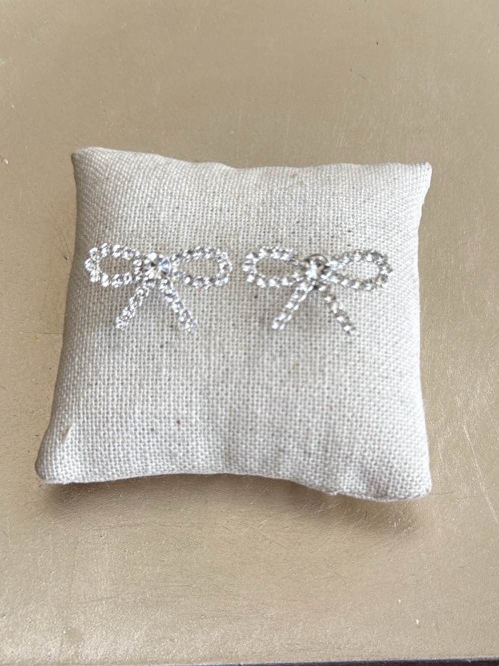 Rhinestone Bow Stud Earrings - Silver Tone NEW Balletcore Feminine Jewelry Gift